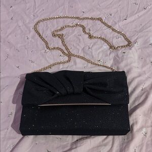 Chic Black Clutch with Gold Chain